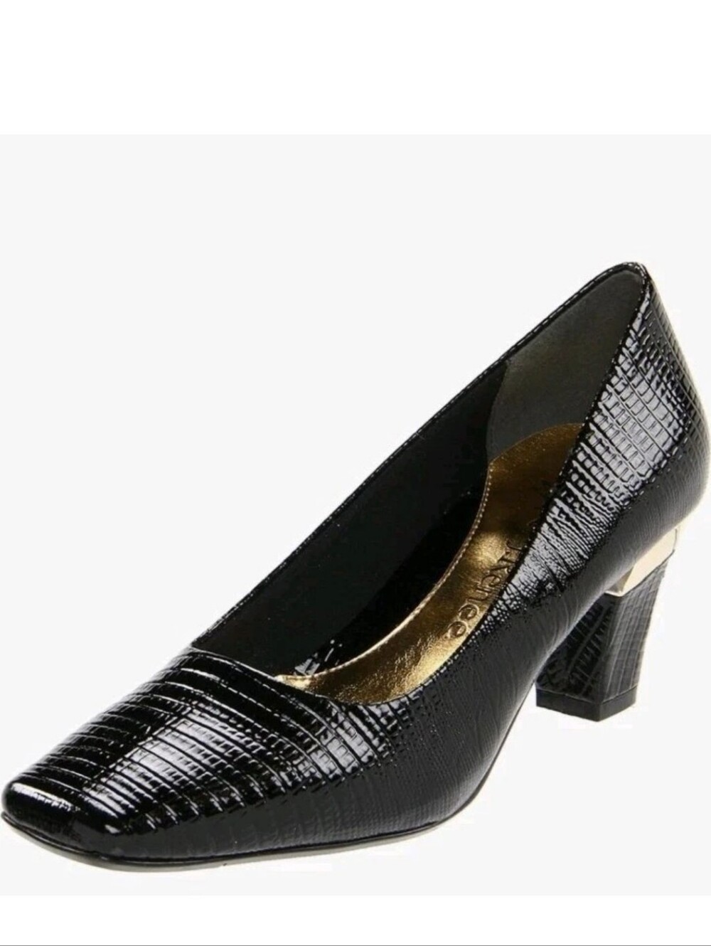 J Renee Mary Patent Lizard Print Black Square Toe Pumps Kitten Heels 9 Preppy